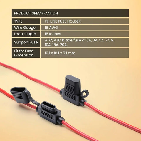 Inline Fuse Holder Kit 18 AWG 10 Pack With 70 Assorted Car Fuses 2A 3A 5A 7A 10A 15A 20A ATC ATO Blade Fuses for Automotive Wiring Projects Heavy Duty Circuit Protection and Easy Install, black wired holders
