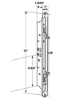 Diagram of 12.5 Inch Dual Point Double Hook Sliding Glass Patio Door Mortise Lock with dimensions and features.