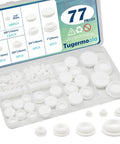 77Pcs White Silicone Hole Plugs Assorted Sizes 5mm 6mm 10mm 13mm 16mm 18mm 25mm Pack for home and automotive repairs displayed in open case