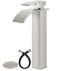 Tall Vessel Sink Faucet With Waterfall Flow, Single Hole, Single Handle Mixer Tap For Bathroom Vanity, Brushed Nickel