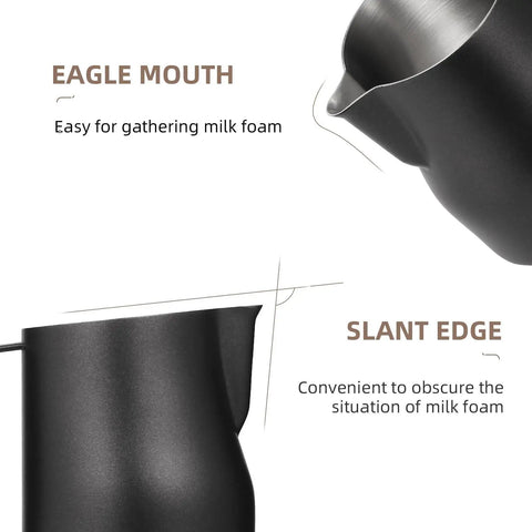 12 Oz Stainless Steel Milk Frothing Pitcher For Espresso And Latte Art Black Round Spout Milk Jug Durable Barista Grade Foam Maker Turbo Design For Rich Microfoam And Silky Smooth Latte