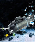 Mini RC Submarine 6 Channel Remote Control Waterproof Diving Boat exploring underwater with fish and bubbles.