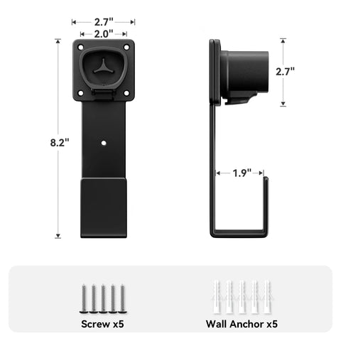 Heavy Duty Wall Mount EV Charger Holder For Tesla Connector Nozzle Holster Dock And J Hook Combo dimensions with screws