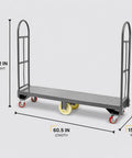 Hella Sturdy Platform Truck With 2000 Pound Capacity And Smooth Six Wheel Rolling Durable Steel Deck Material Handling Cart, dimensions shown.