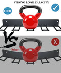 Comparison of Heavy Duty Drill Storage Rack 2 Pack Wall Mounts holding a kettlebell with strong load capacity vs competitor