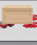Heavy Workhorse Furniture Dolly And Steel Machine Skates With Six Ton Load Capacity under wooden crate on red rollers.