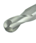 End mill 3/4 in HSS two-flute ball-nose, close-up of cutting end