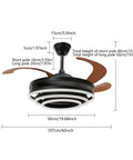 42 Inch Ceiling Fan with Light for Living Room, Bedroom, Remote Control showing dimensions and design details with light rings and wooden blades.