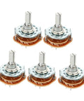 Five Two Pole Four Position Band Channel Rotary Switch Selectors, Single Deck, 6mm Shaft, 9mm Mount, 10 Pins, for Electronics
