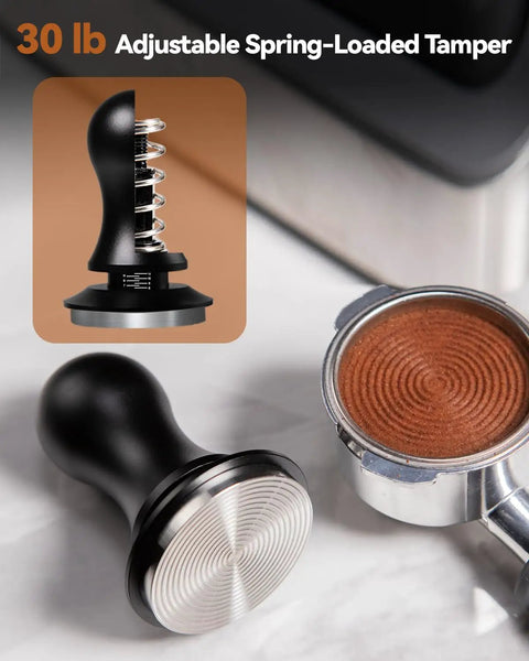 Top Shelf Espresso Accessories Kit Featuring A Dead Nuts Accurate 58mm Tamper with adjustable spring load design for precision use.
