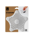 Heavy Duty Starfish Hair Catcher With Rock Solid Suction Cups For Bathtub Drains Seals Around Nasty Clogs Quick White Six Inch on packaging.