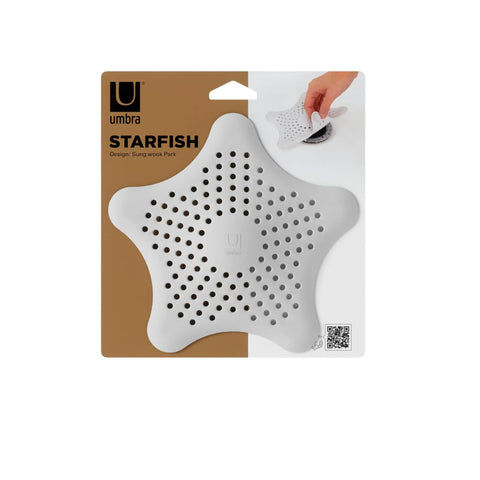 Heavy Duty Starfish Hair Catcher With Rock Solid Suction Cups For Bathtub Drains Seals Around Nasty Clogs Quick White Six Inch on packaging.