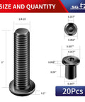 20 Piece 1/4 20 X 1 Inch Flat Head Hex Socket Cap Screws Bolts Kit 304 Stainless Steel dimensions and quantities displayed.