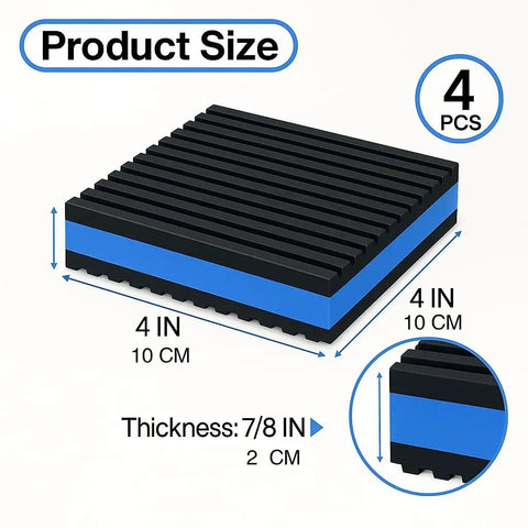 Heavy Duty Anti Vibration Pads 4x4x7/8 Inch With Ribbed Rubber Mats And EVA Core For Serious Vibe Dampening And Quiet Operation Under Air Compressors Treadmills Washers Dryers And HVAC Units