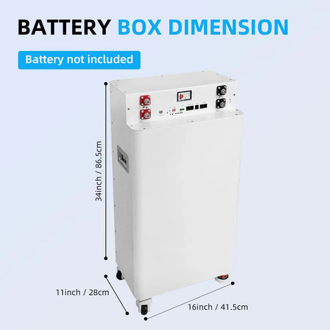 Heavy Duty LiFePO4 Battery Enclosure For Killer DIY Solar Power Storage Setup Built Around 48V Systems And Standard 280Ah Prismatic Cells dimensions shown, includes terminals and wheels.