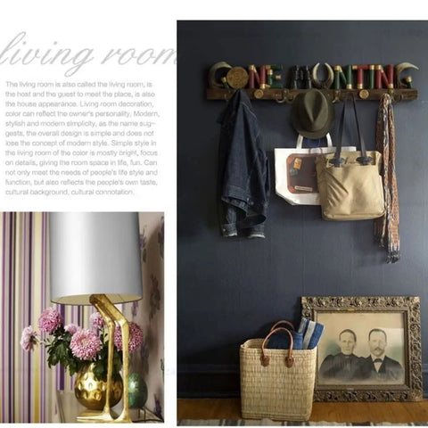Top Tier Wall Mounted Coat Rack Featuring Durable Brass Hooks And Streamlined Nordic Shape For Your Busy Hallway, holding jackets and bags.