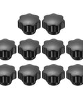 Top view of black Seven Point Star Grippy Knobs M4 Thread Clamp Handles Black Pack Of 10 With Brass Insert Screw In Hand Knobs For Jigs