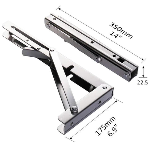 Beefy 14 Inch Folding Shelf Brackets Stainless Steel Collapsible Bracket dimensions and measurement guide shown