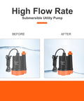 Comparison of Submersible Water Pump One Third HP 2500GPH Portable Electric Utility Pump For Clean Water Drainage Super Handy