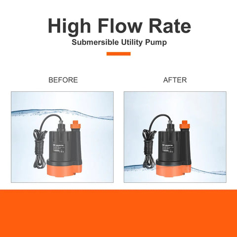Comparison of Submersible Water Pump One Third HP 2500GPH Portable Electric Utility Pump For Clean Water Drainage Super Handy