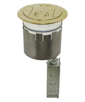 Fire Rated Poke Through Floor Box With Dual 20 Amp Receptacles And Premium Brass Plated Cast Aluminum Cover built tough for garage projects.