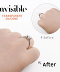 Invisible Silicone Ring Size Adjusters Kit With Four Size Options, 12 Pack, clear silicone guard installed on ring