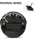 Roomba front wheel caster assembly underside view; universal omni-directional wheel for Roomba 500–900 series