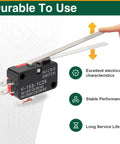 Heavy Duty Micro Limit Switch With Long Hinge Lever SPDT 1NO 1NC 15A 125 To 250VAC V-153-1C25, front view with hand.