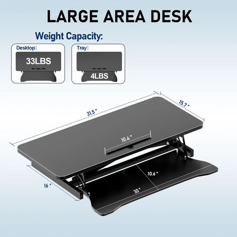 32 Inch Standing Desk Converter With Dual Monitor Setup, Height Adjustable Sit To Stand Riser, Black