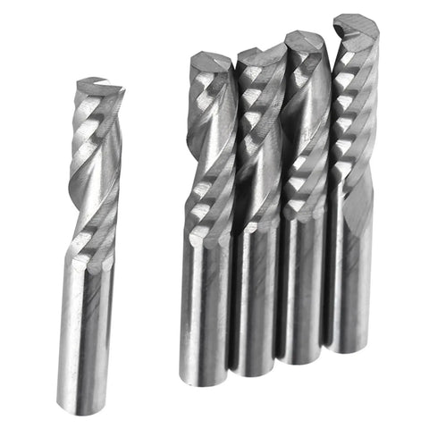 5Pcs 6mm Shank Tungsten Carbide Single Flute End Mills Spiral CNC Milling Bits For Acrylic PVC MDF shown upright