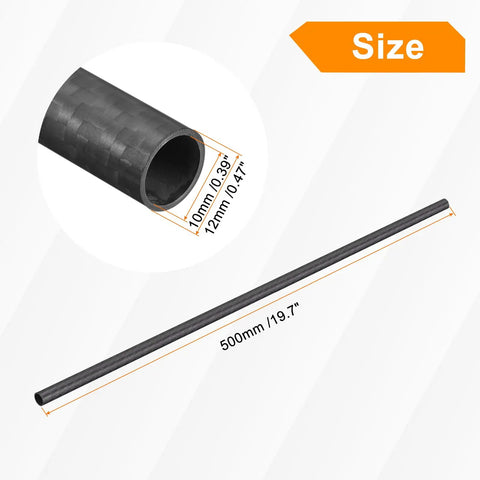 Dope Carbon Fiber Tubes 500mm Long 12mm Outer Diameter 10mm Inner Diameter 3K Hollow Round Tubing With Twill Weave