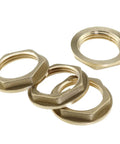 Job Site Ready 4 Pack Brass Lock Nuts For 3/4 Inch Piping Bulletproof NPT Female Threaded Flanges on white background.