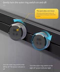 Top Tier Wall Mounted Power Strip With Smooth Sliding Track Outlets And Dead Simple Twist Switches Featuring Bright Led Indicators showing control switches and indicators.