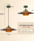 Amber Glass Pendant Light Modern: 19-inch Metal Chandeliers For Dining Room with adjustable cord and bulbs not included.