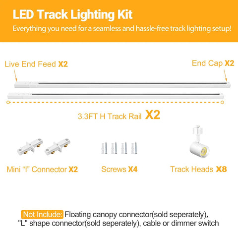 Five Color Adjustable Eight Light LED Track Lighting Kit With Six Point Six Foot H Type Rail Dimmable Kitchen Ceiling Spotlight Fixtures For A Dope Modern Look CRI90 Plus 10W 800lm Track Heads
