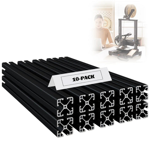 10-pack Black T Slot 4040 Aluminum Extrusion Kit, 39.4 inches each, heavy-duty anodized profiles for 3D printer frames and CNC projects.