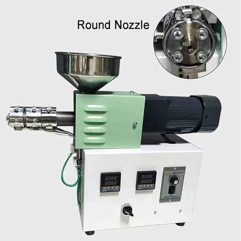 Heavy Duty 3D Printer Filament Extruder Machine Featuring Single Screw Design For Kickass Plastic Processing And Smooth Daily Operation For Dedicated Makers, showing round nozzle and control panel.