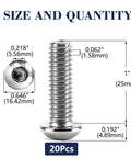 Kickass 3/8-16 Button Head Socket Cap Bolts 20 Piece Pack 18-8 Stainless Steel 304 with size measurements and details.