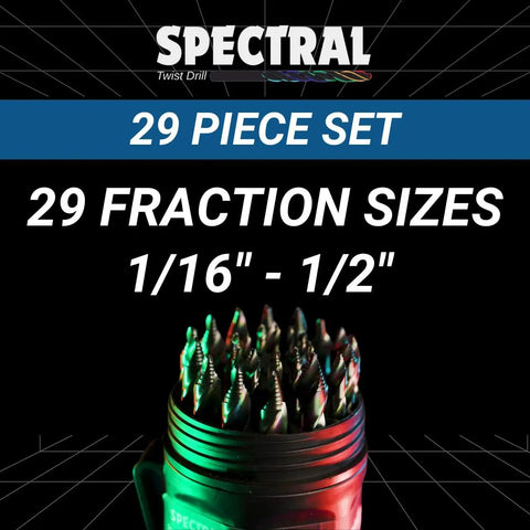 29 Piece Stepped Point HSS Drill Bit Set From One Sixteenth Inch To Half Inch With Round Case 135 Degree Step Point Split Point Tip M2 Steel 3 Flat Shank Multicolor Finish