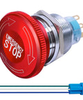 Stainless Steel 22mm Latching Emergency Stop Push Button Switch With 3A 12-220V Connection Plug for machinery panels