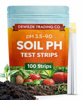 Soil pH Test Strips Kit For Gardens And Lawns, 100 Tester Strips, 3.5 To 9 Range, packet with soil and plants visible