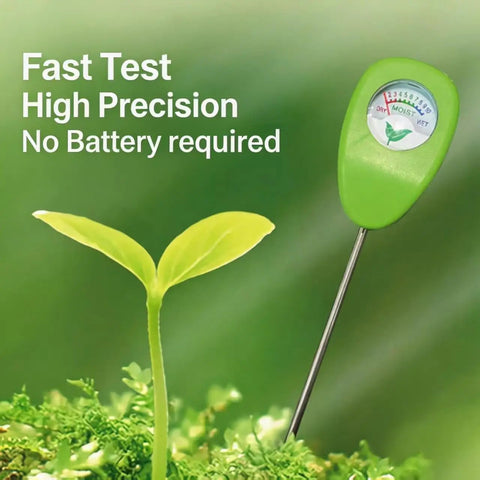 Analog Soil Moisture Meter For Plants With Color Coded Dial Hygrometer Water Monitor For Indoor And Outdoor Gardens No Battery Needed Easy Read Gauge For Quick Plant Watering, shown in green with color-coded dial and metal probe
