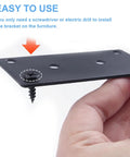 Heavy Duty Black Flat Metal Brackets For Wood Repair Set With Included Screws Straight Mending Plates showing a close-up of installation with a screw.