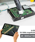 4K WiFi USB Digital Handheld Microscope With Metal Stand 50 to 1000x Magnification Portable USB Scope for Kids and Students Explore Coins Circuits Jewelry Skin Insects and More Ideal for Learning and DIY Projects, 8 LEDs viewing circuit board