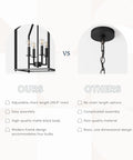 Chic Rustic Black 4 Light Chandelier With Metal Cage Pendant Adjustable Chain Hanging Light Fixture comparison with other lights