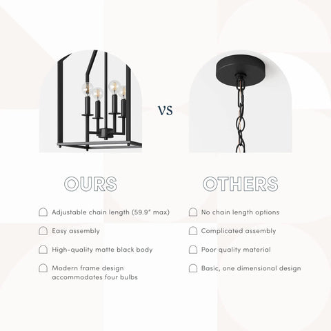 Chic Rustic Black 4 Light Chandelier With Metal Cage Pendant Adjustable Chain Hanging Light Fixture comparison with other lights