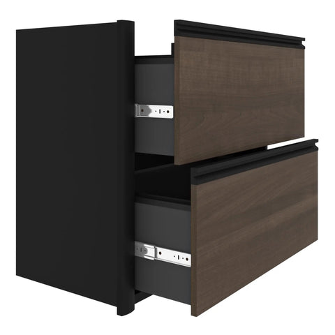 Close-up of three drawer pedestal from Badass L Shaped Standing Desk With Three Drawer Pedestal Scratch Resistant Laminate Top One Inch Thick Heavy Duty Pro Gear Boss Move Home Office Bundle Complete Set.