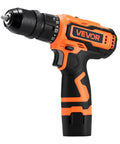 Cordless 5-In-1 Drill Driver Kit With Dual Speed, Quick-Change Chuck, Two Batteries, Charger, And Tool Box in orange and black