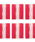 Six Pack Self Adhesive Transparent Piano Hinges 45mm for DIY boxes and display stands, red background, durable support