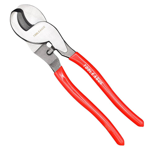 Heavy Duty 10 Inch Cable Cutter With High Leverage Design for aluminum copper wire, red handles, forged chrome vanadium steel.